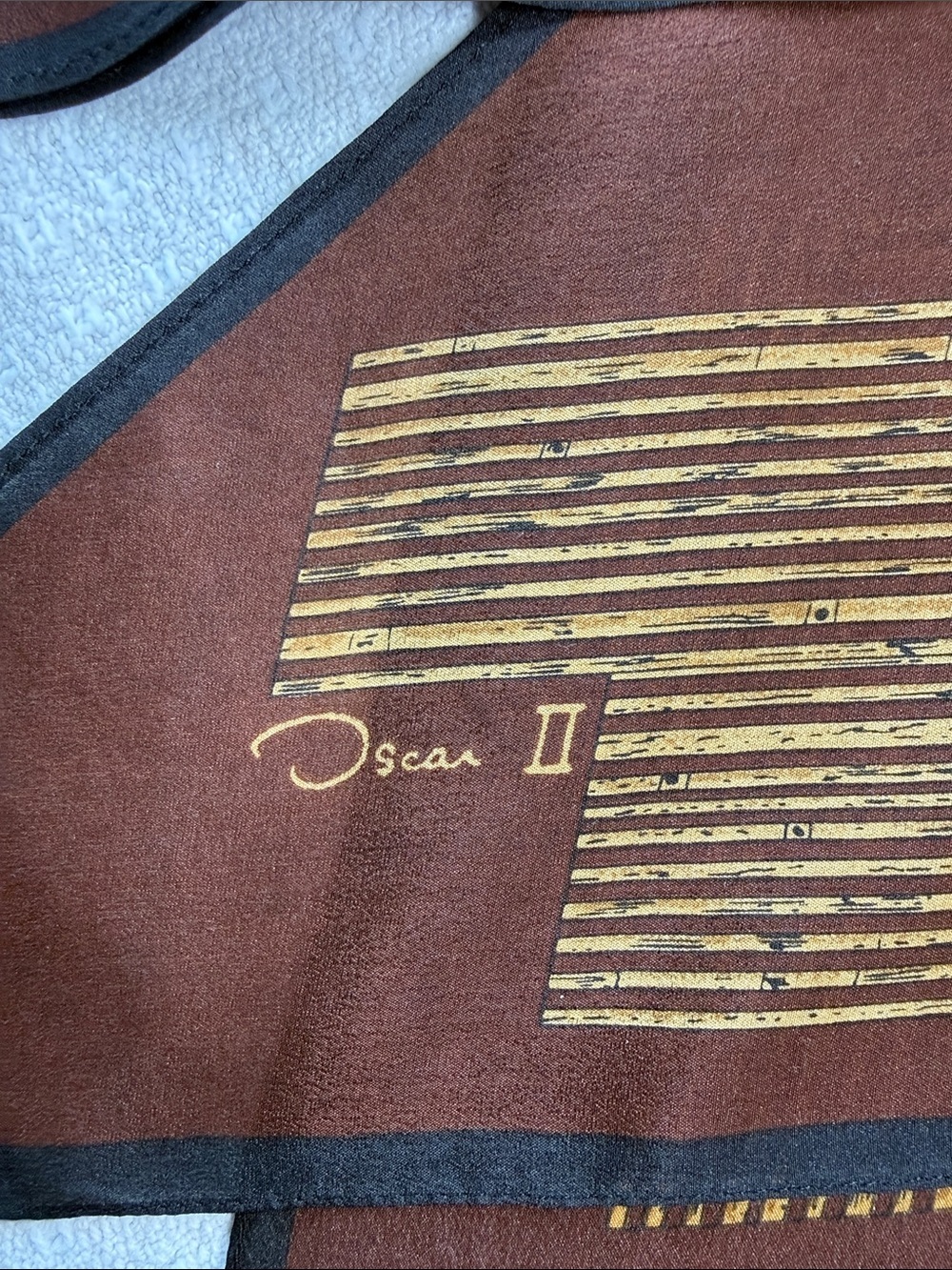 Oscar de la Renta, Oscar ll silk handkerchief style scarf, brown, and gold - Picture 3 of 4